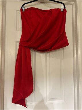 Trina Turk Red Strapless Draped Blouse with Sash